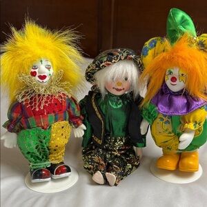 Vintage Dan Dee Collector's Choice Porcelain Clown Dolls Set of 3 With Stands